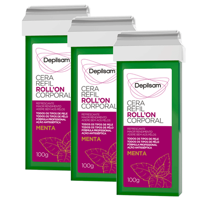 Kit-Cera-Refil-Roll-On-Corporal-Depilsam-Menta-100G